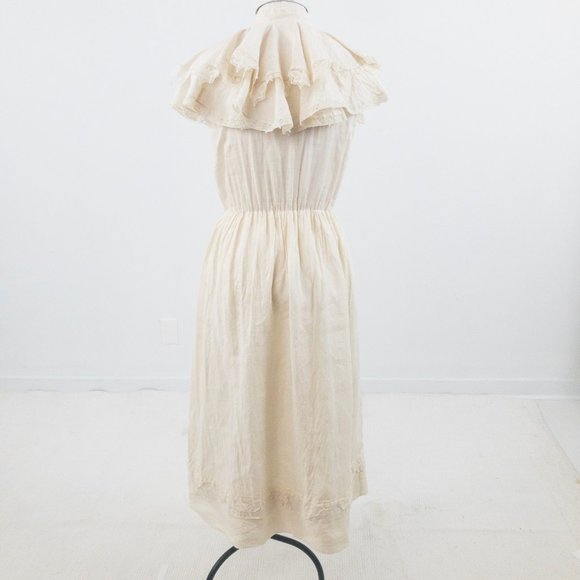 Vintage 80s Couture Lace Collar Prairie Midi Dress - Picture 7 of 11